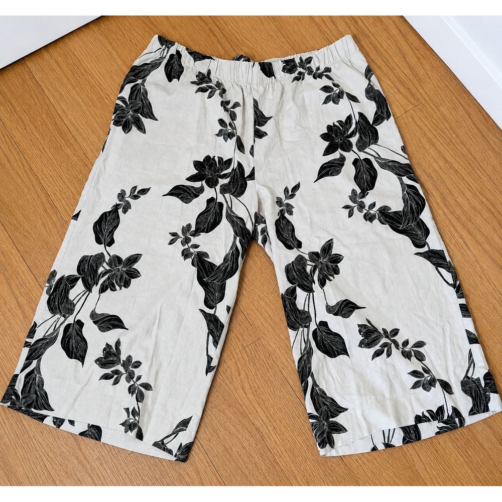 Ophelia Roe Women 1X Linen Blend Wide Leg Cropped Floral Pants Boho Lightweight